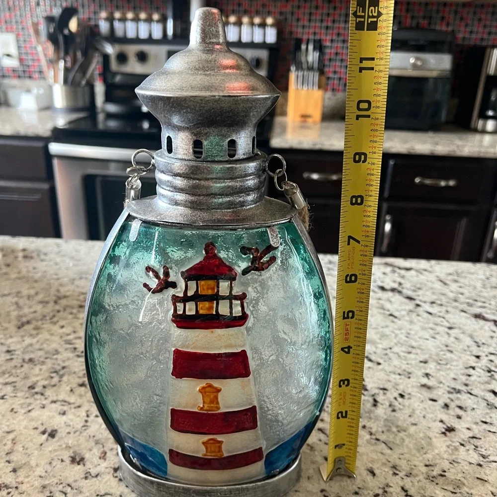 New - Metal & Deorative Glass Lighthouse Lantern